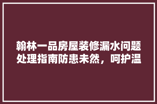 翰林一品房屋装修漏水问题处理指南防患未然，呵护温馨家园