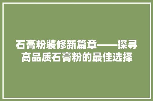 石膏粉装修新篇章——探寻高品质石膏粉的最佳选择