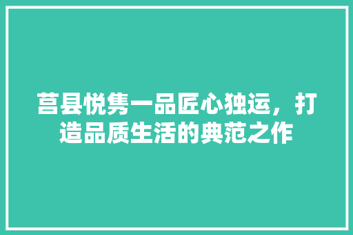 莒县悦隽一品匠心独运，打造品质生活的典范之作
