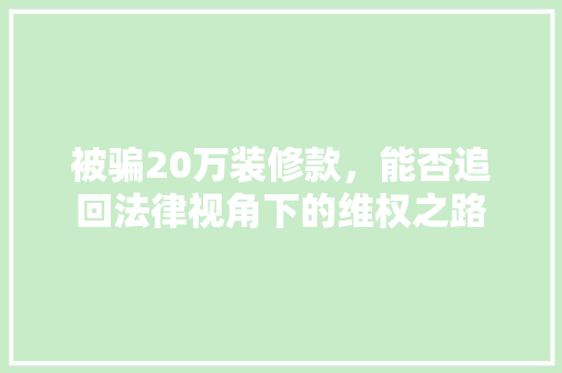 被骗20万装修款，能否追回法律视角下的维权之路