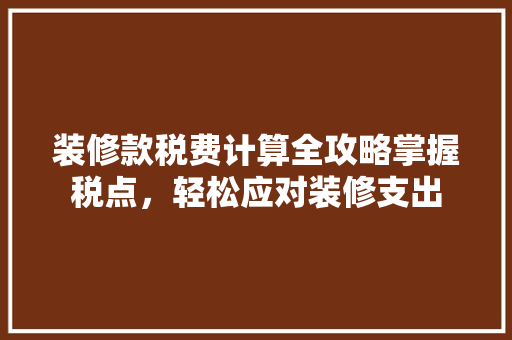 装修款税费计算全攻略掌握税点，轻松应对装修支出