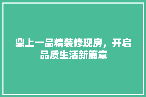 鼎上一品精装修现房，开启品质生活新篇章  第1张