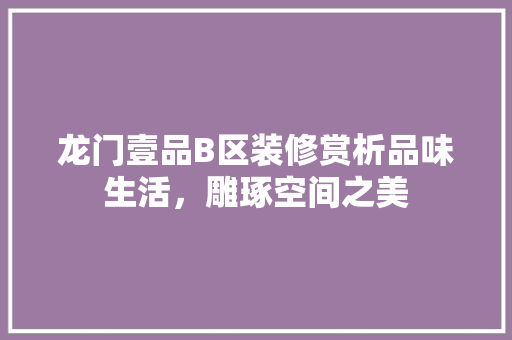 龙门壹品B区装修赏析品味生活，雕琢空间之美