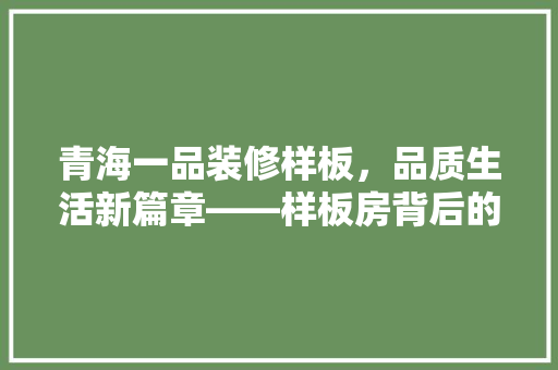 青海一品装修样板，品质生活新篇章——样板房背后的设计与价格内涵