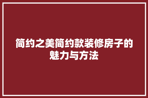 简约之美简约款装修房子的魅力与方法