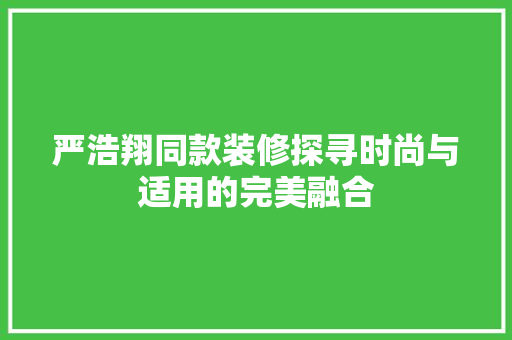 严浩翔同款装修探寻时尚与适用的完美融合