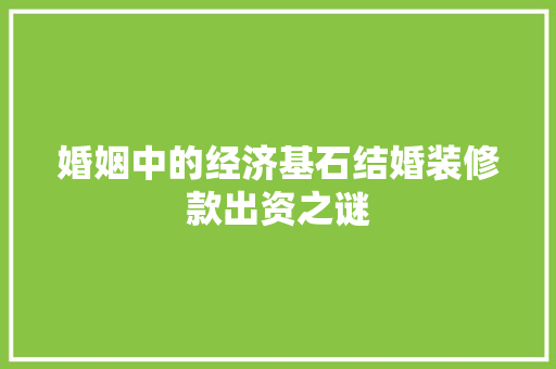 婚姻中的经济基石结婚装修款出资之谜