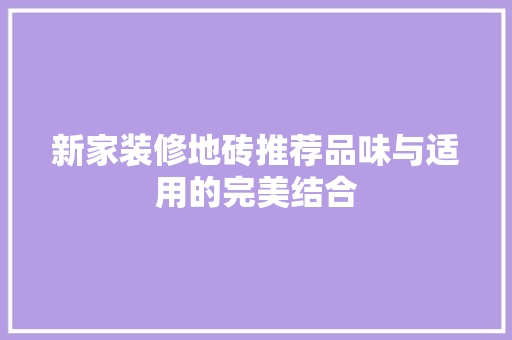 新家装修地砖推荐品味与适用的完美结合