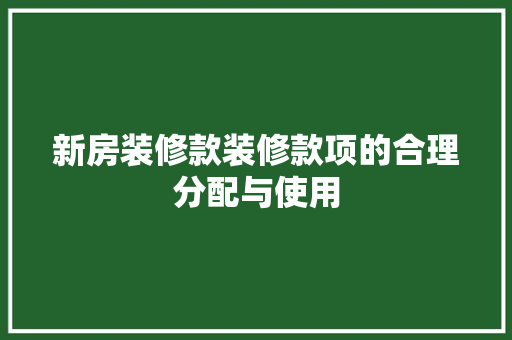新房装修款装修款项的合理分配与使用