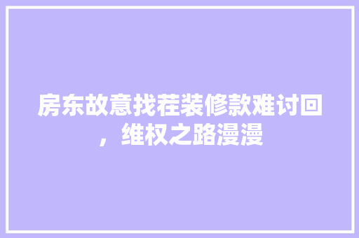 房东故意找茬装修款难讨回，维权之路漫漫
