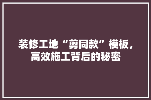装修工地“剪同款”模板，高效施工背后的秘密