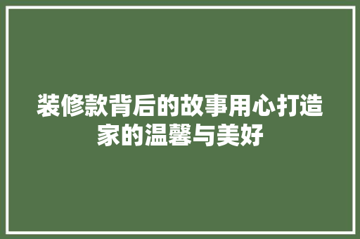 装修款背后的故事用心打造家的温馨与美好