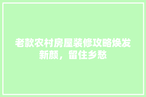 老款农村房屋装修攻略焕发新颜，留住乡愁