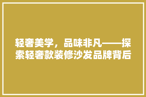 轻奢美学，品味非凡——探索轻奢款装修沙发品牌背后的故事
