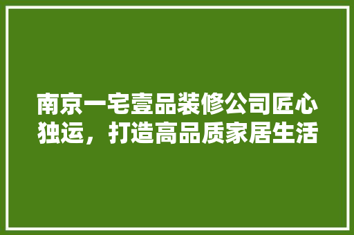 南京一宅壹品装修公司匠心独运，打造高品质家居生活