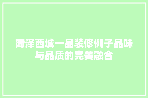 菏泽西城一品装修例子品味与品质的完美融合