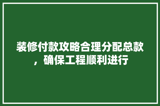 装修付款攻略合理分配总款，确保工程顺利进行