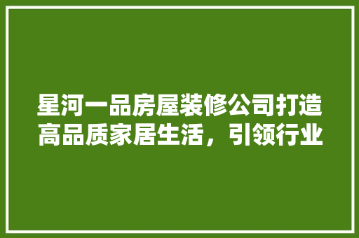 星河一品房屋装修公司打造高品质家居生活，引领行业新风尚