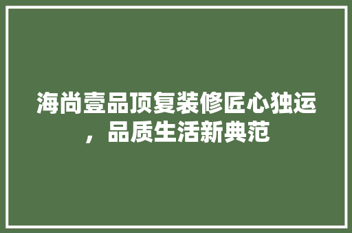 海尚壹品顶复装修匠心独运，品质生活新典范