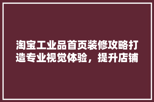 淘宝工业品首页装修攻略打造专业视觉体验，提升店铺竞争力