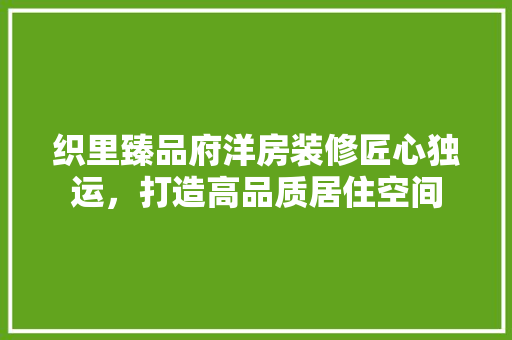 织里臻品府洋房装修匠心独运，打造高品质居住空间