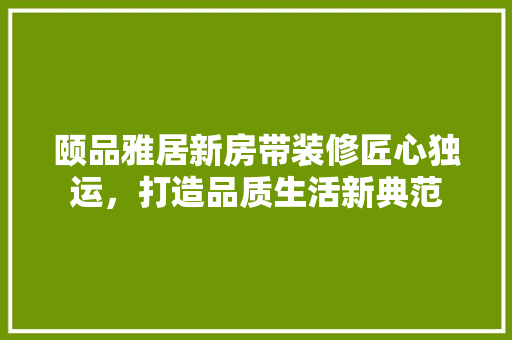 颐品雅居新房带装修匠心独运，打造品质生活新典范