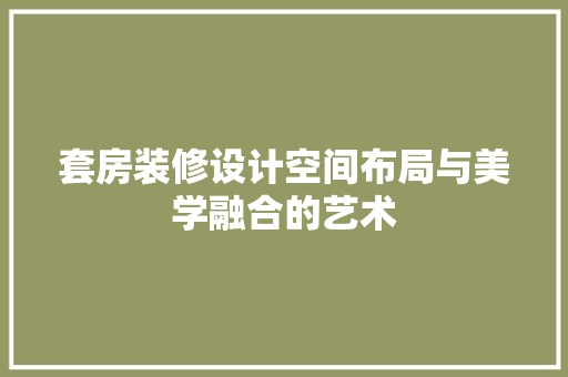 套房装修设计空间布局与美学融合的艺术
