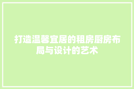 打造温馨宜居的租房厨房布局与设计的艺术