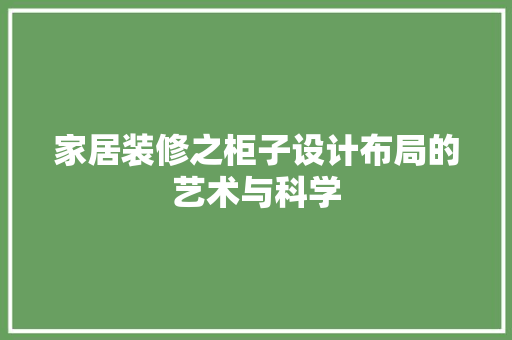 家居装修之柜子设计布局的艺术与科学