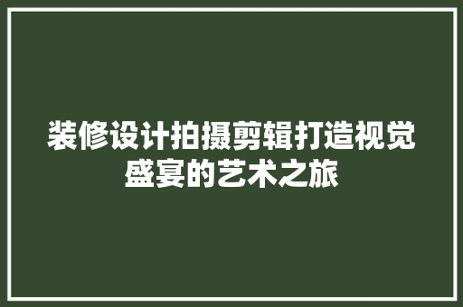 装修设计拍摄剪辑打造视觉盛宴的艺术之旅  第1张