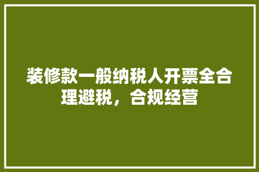 装修款一般纳税人开票全合理避税，合规经营