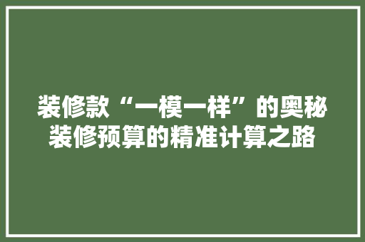 装修款“一模一样”的奥秘装修预算的精准计算之路