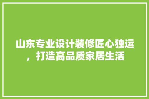 山东专业设计装修匠心独运，打造高品质家居生活
