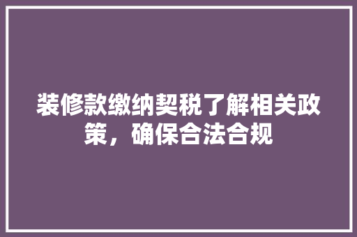 装修款缴纳契税了解相关政策，确保合法合规