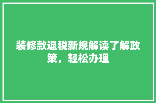装修款退税新规解读了解政策，轻松办理