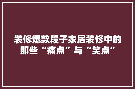 装修爆款段子家居装修中的那些“痛点”与“笑点”