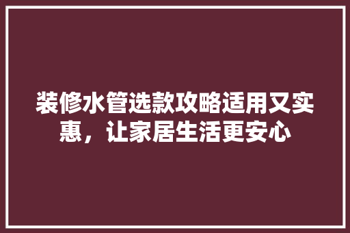 装修水管选款攻略适用又实惠，让家居生活更安心