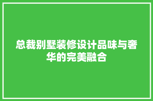 总裁别墅装修设计品味与奢华的完美融合