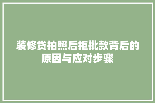 装修贷拍照后拒批款背后的原因与应对步骤