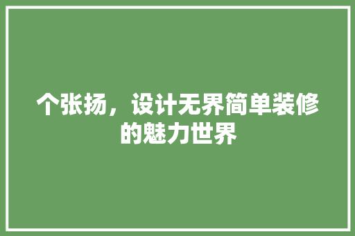 个张扬，设计无界简单装修的魅力世界