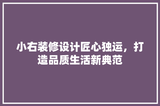 小右装修设计匠心独运，打造品质生活新典范