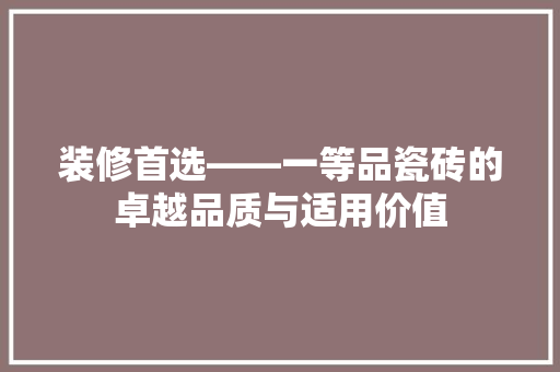 装修首选——一等品瓷砖的卓越品质与适用价值