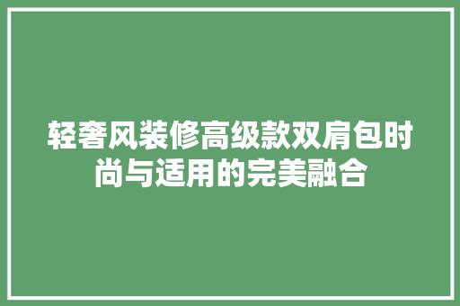 轻奢风装修高级款双肩包时尚与适用的完美融合